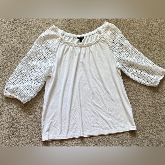 Talbots White Blouse with Mesh Embroidered
Sleeves - Picture 3 of 7